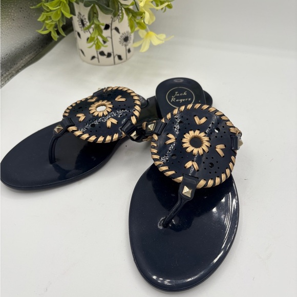 Jack Rogers Navy Blue and Gold Flat Sandal Size 8 - Picture 2 of 4
